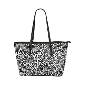Large Leather Tote Shoulder Bag - Black And White Tropical Pattern Illustration T129481