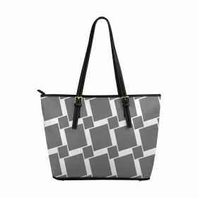 Large Leather Tote Shoulder Bag - Grey And White Grid Illustration