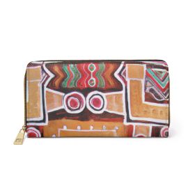 Brown Orange Green Aztec Pattern Womens Zipper Wallet Clutch Purse