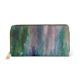 Blue Hue Watercolor Abstract Print Womens Zipper Wallet Clutch Purse
