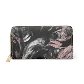 Black Pink White Abstract Pattern Womens Zipper Wallet Clutch Purse