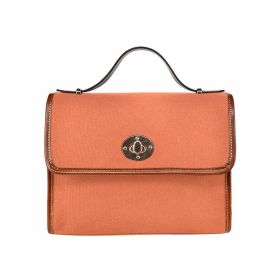 Canvas Handbag - Coral Red Waterproof Bag / Brown Crossbody Strap
