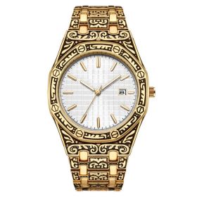 New Fashion Men's Classic Engraved Fashion Antique Watch (Color: White faced gold)