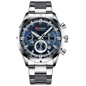 CURREN Men Watch Top Brand Luxury Sports Quartz Mens Watches Full Steel Waterproof Chronograph Wristwatch Men Relogio Masculino (Color: Silver Black)